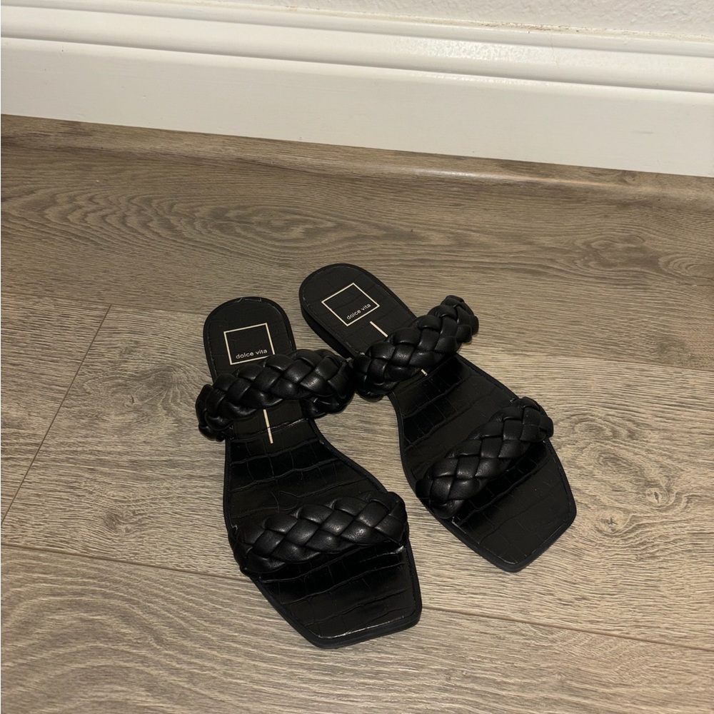 Black Braided Square-Toe Sandals